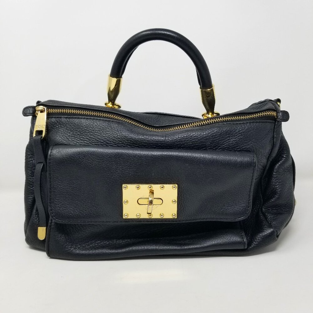 Badgley Mischka Black Leather & Gold Handbag & Crossbody Messenger Bag Handbags